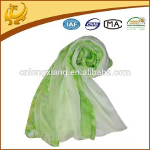 Primavera verde digital impreso 100% seda gasa cuello redondo bufanda para las mujeres